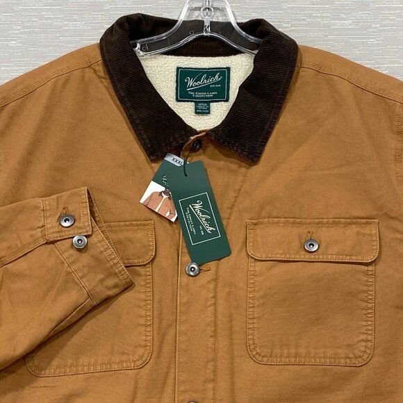 Woolrich Chore Jacket Mens 3XL Brown Canvas Sherpa Lined Corduroy Collar Barn - Picture 1 of 16